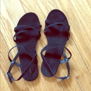 Black plush strappy sandals